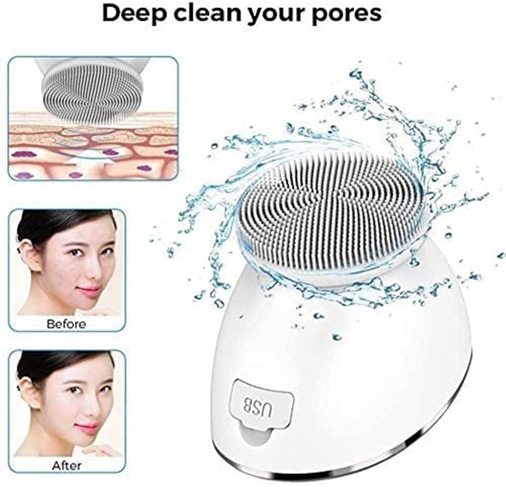 USB Rechargeable Waterproof Facial Cleansing Brush, White