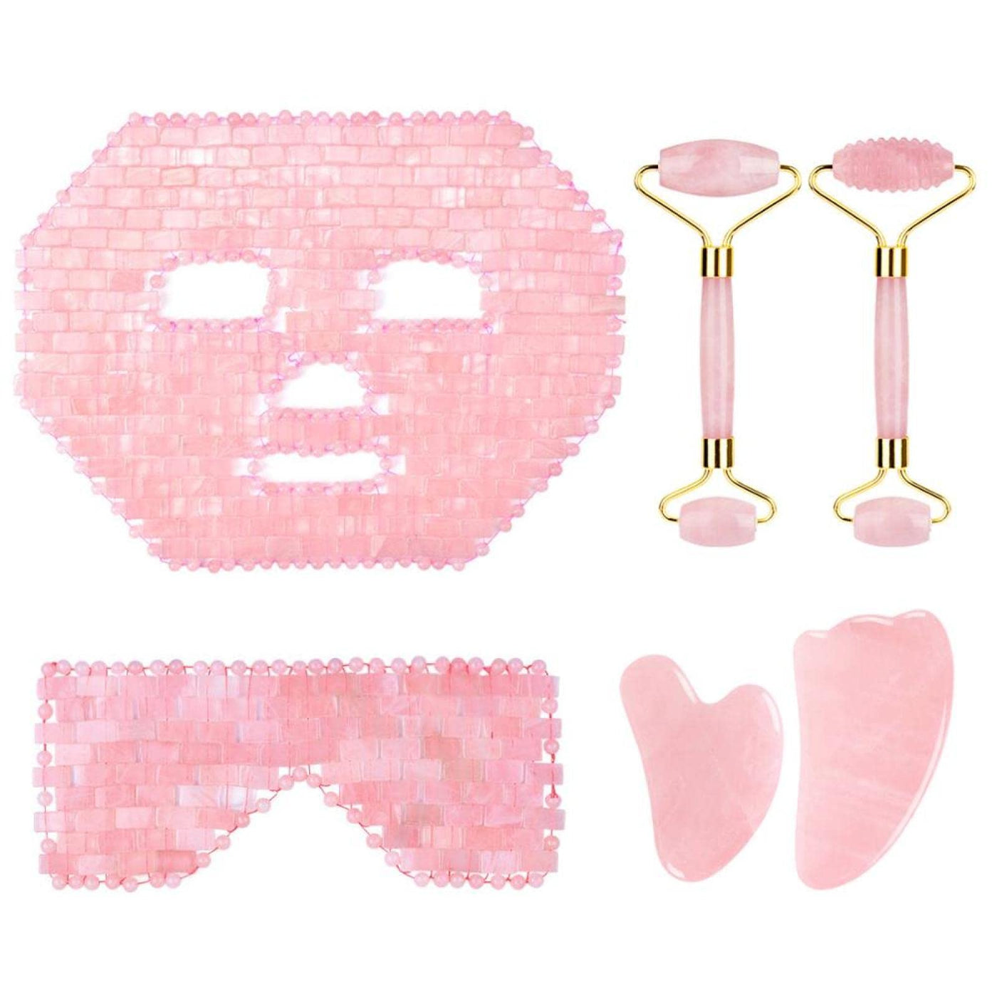 Rose Quartz Facial Roller & Gua Sha Set, 6-Piece
