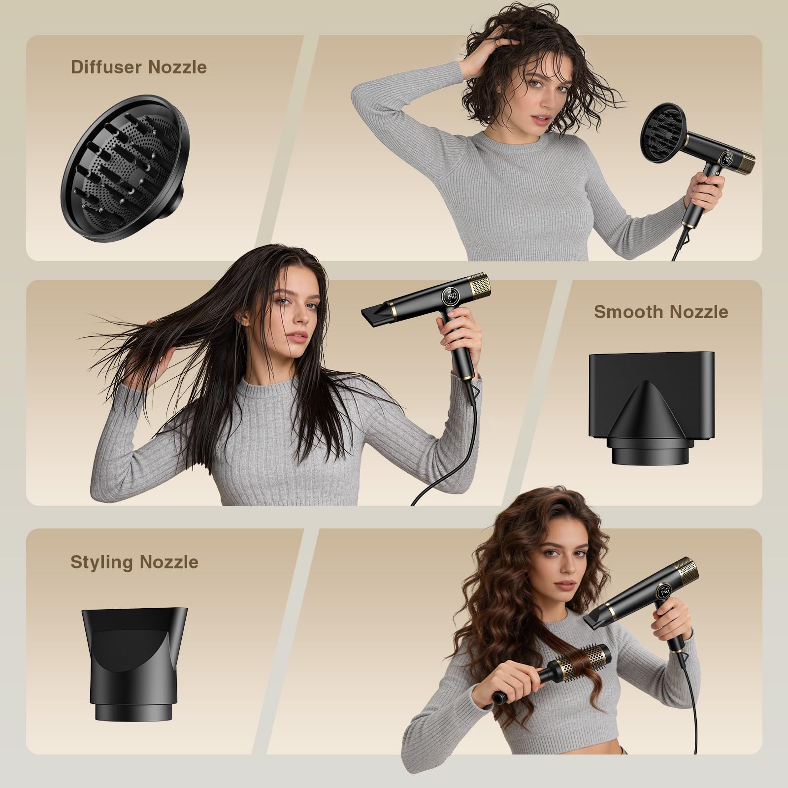 Dual Voltage 1900W Ionic Hair Dryer with Diffuser