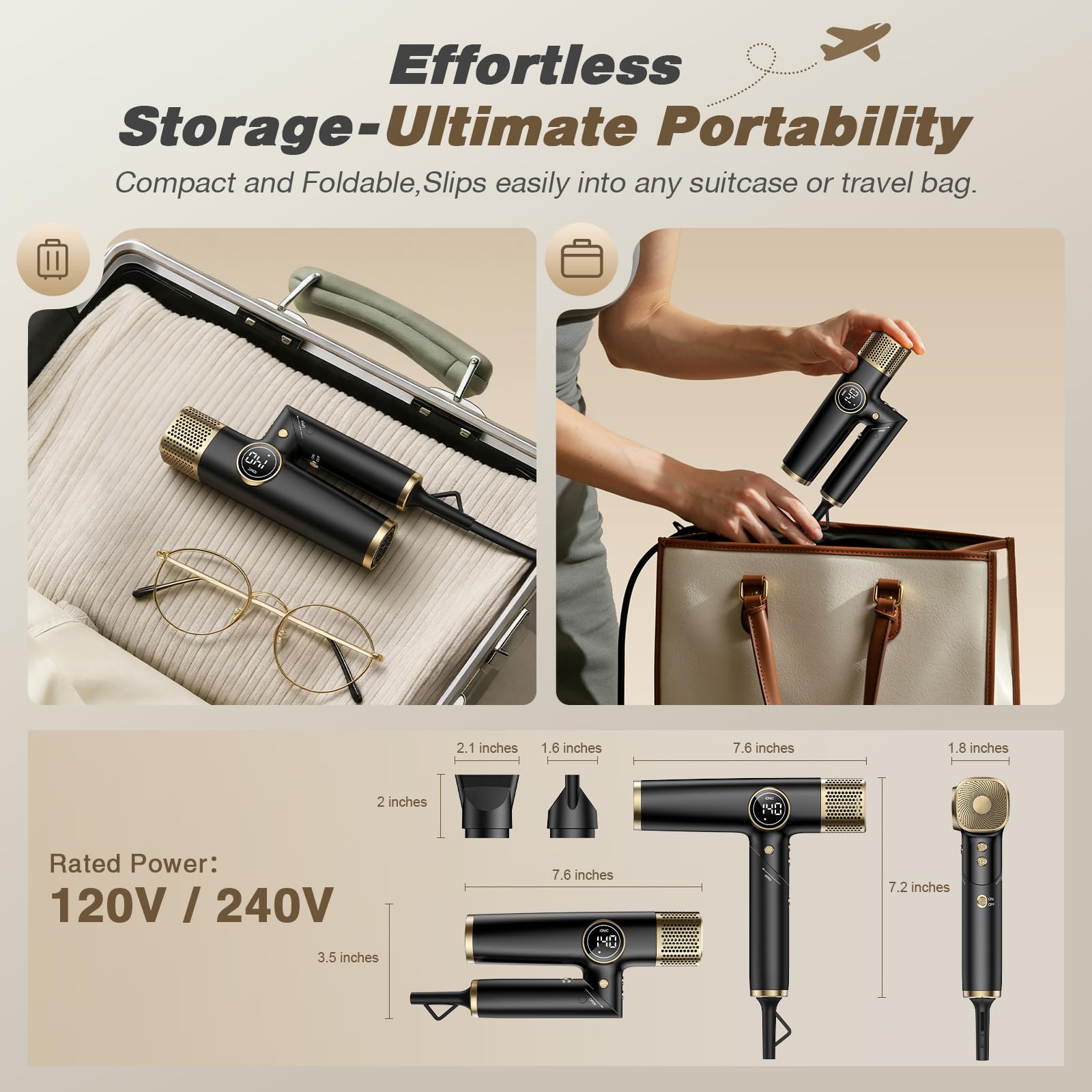 Dual Voltage 1900W Ionic Hair Dryer with Diffuser